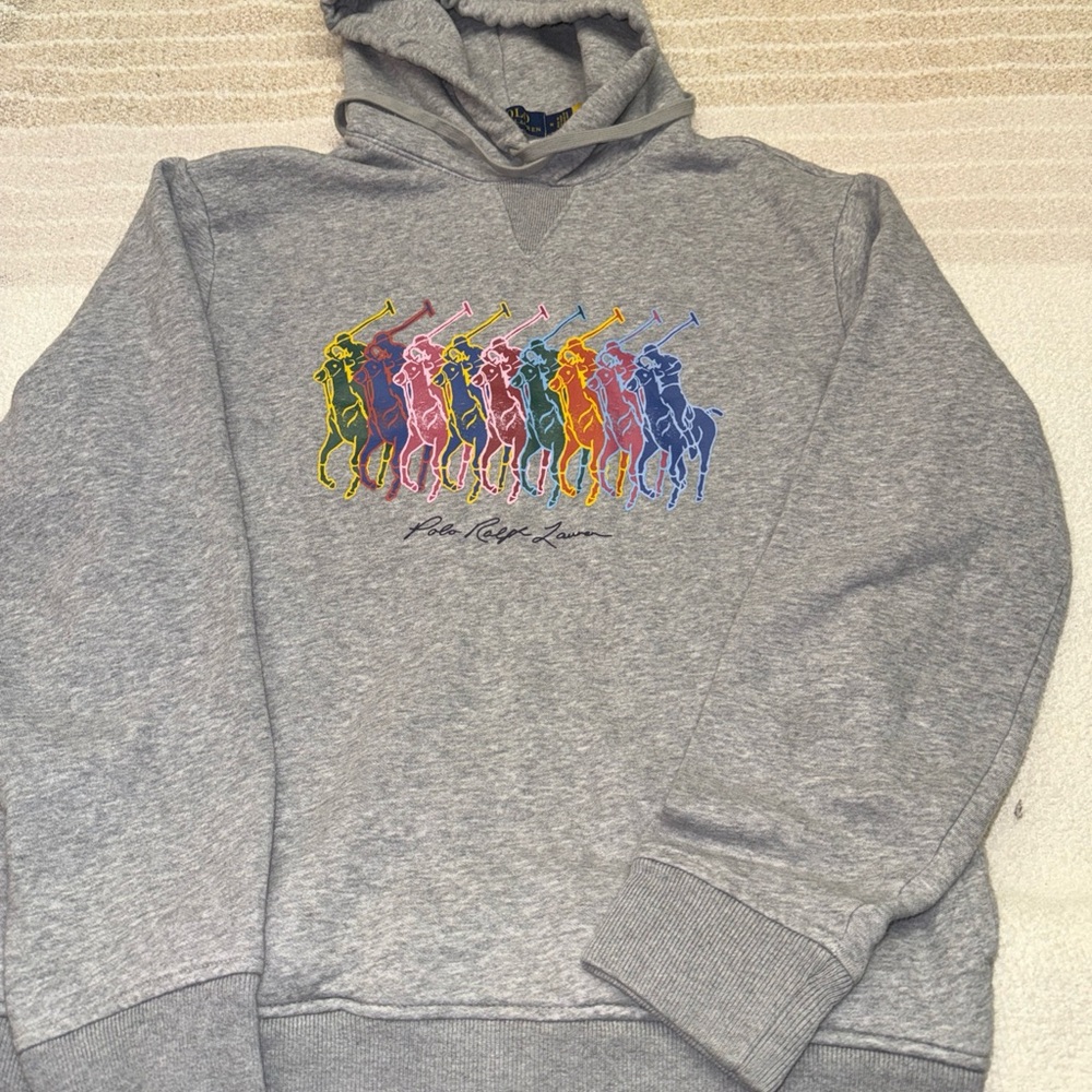 Polo Ralph Lauren Pullover Colorful Big Pony Graphic Drawstring Hoodie Mens M